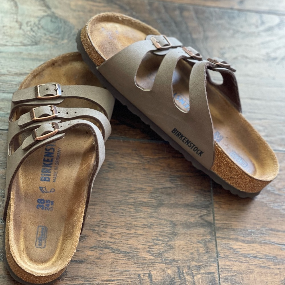 Birkenstock 3 strap buckle made in Germany 38 245 L7 M5 leather tan excellent